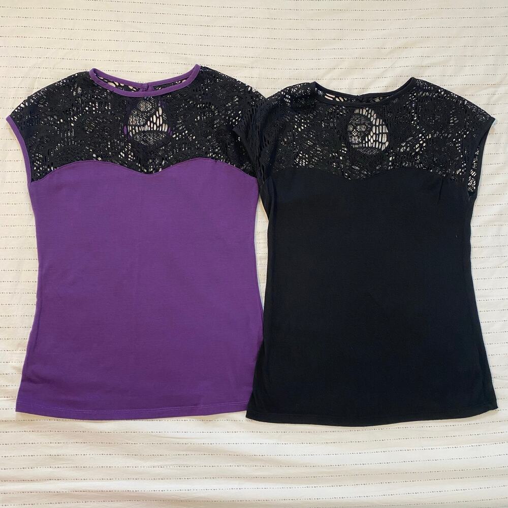 Bundle of 2 Rock Steady Womens Size Large Shirts Purple Black Lace Punk Goth